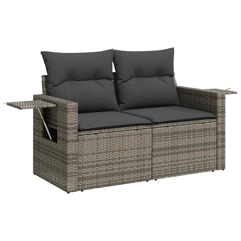 8 Piece Garden Sofa Set with Cushions Grey Poly Rattan Acacia - Outdoor Luxury