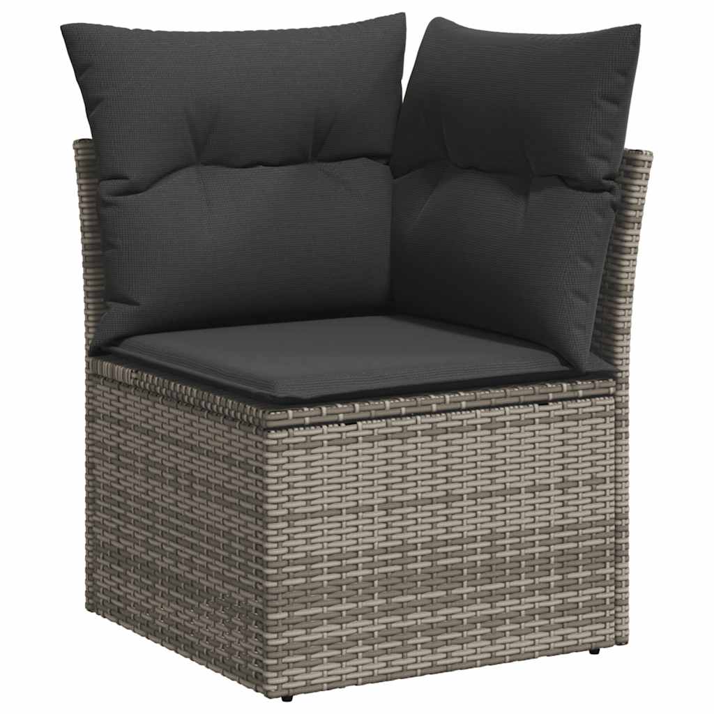 8 Piece Garden Sofa Set with Cushions Grey Poly Rattan Acacia - Outdoor Luxury