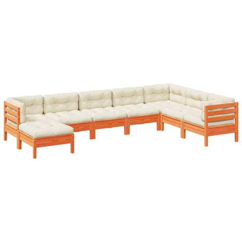 8 Piece Garden Sofa Set with Cushions Wax Brown Solid Wood Pine