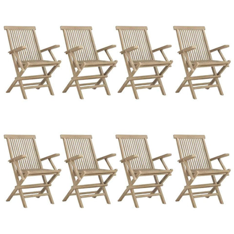 8-Piece Grey Teak Wood Folding Garden Chairs