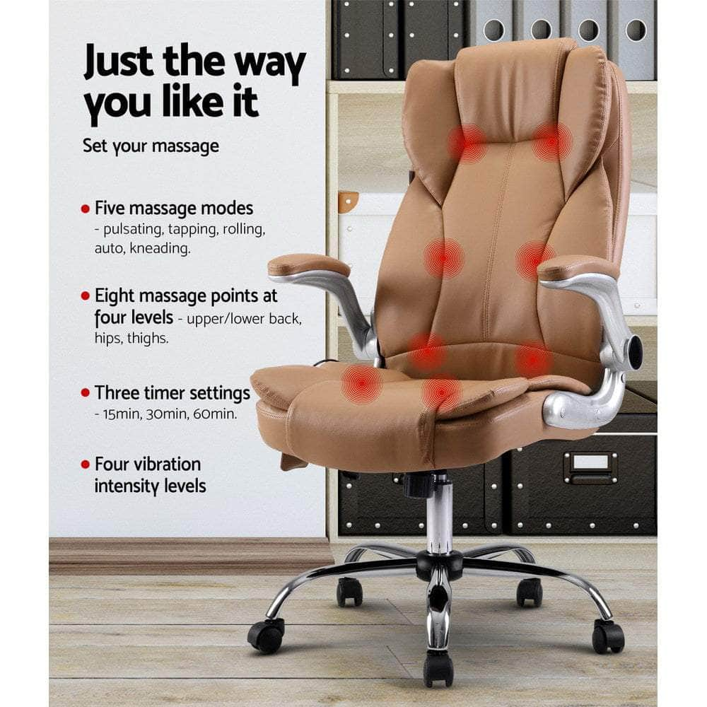 8 Point Massage Office Chair Pu Leather Espresso