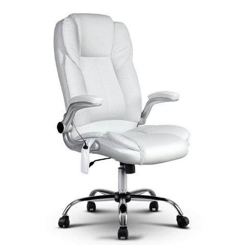 8 Point Massage Office Chair Pu Leather White