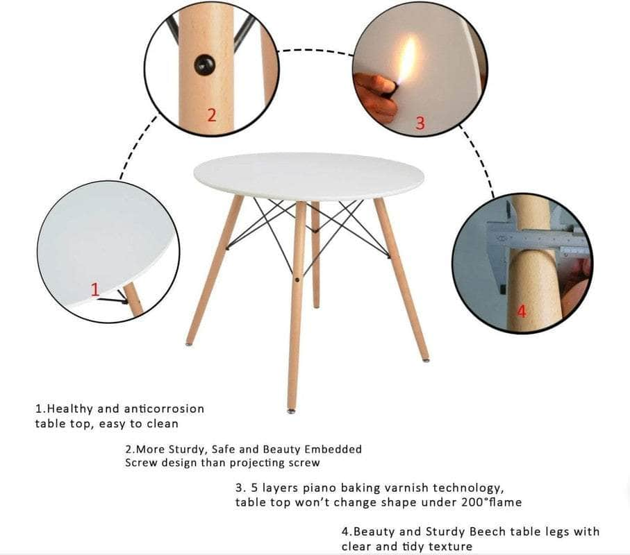 80cm Modern Round Kitchen Table with Wood Legs