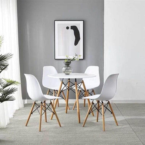 80cm Modern Round Kitchen Table with Wood Legs