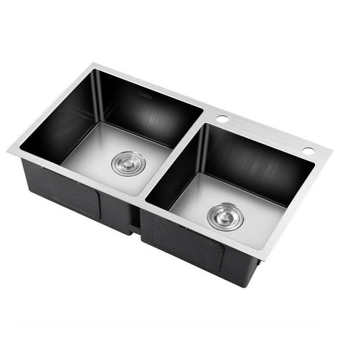 80Cm X 45Cm Stainless Steel Kitchen Sink Flush/Drop-In Mount Silver