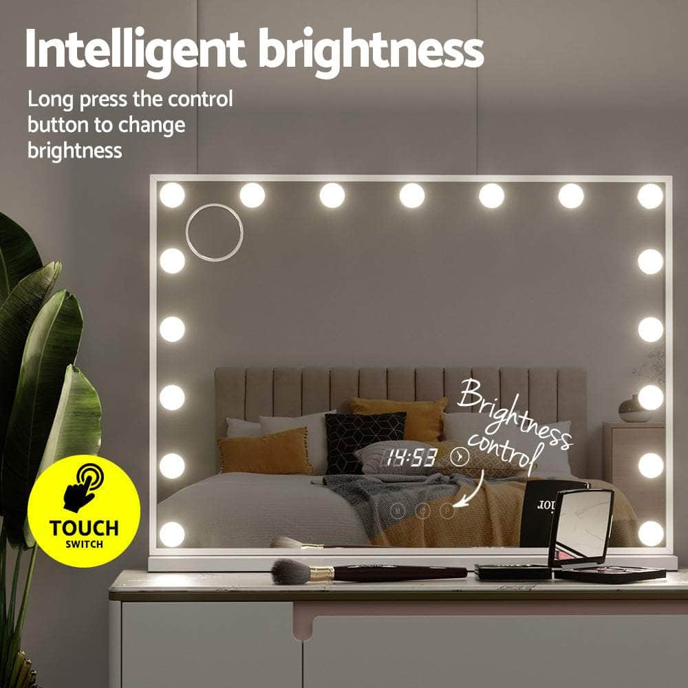 80x60cm Hollywood Vanity Mirror - LED Light Tabletop White