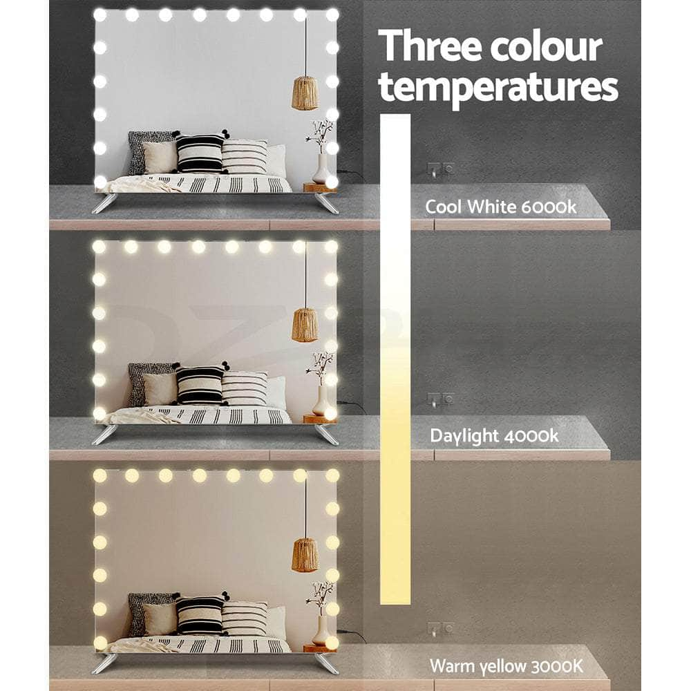 80x65cm Makeup Mirror Hollywood Vanity with LED Light Silver Legs