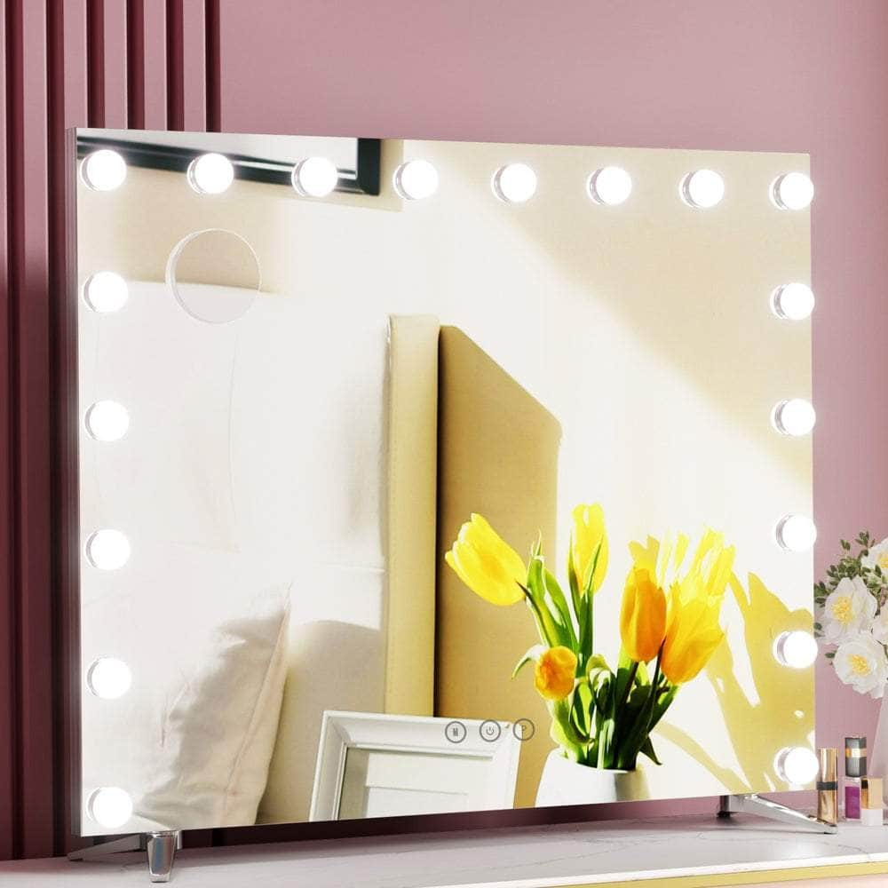 80x65cm Makeup Mirror Hollywood Vanity with LED Light Silver Legs