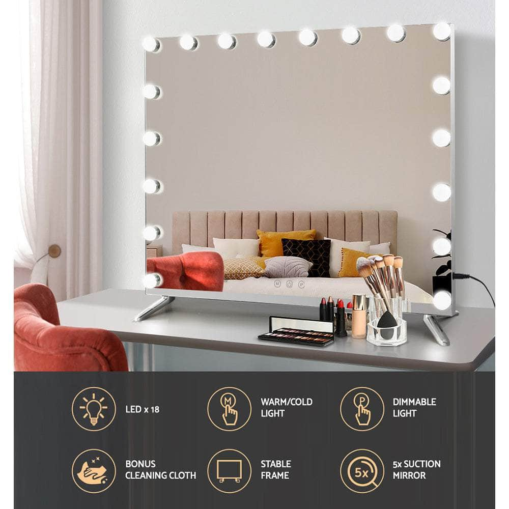 80x65cm Makeup Mirror Hollywood Vanity with LED Light Silver Legs