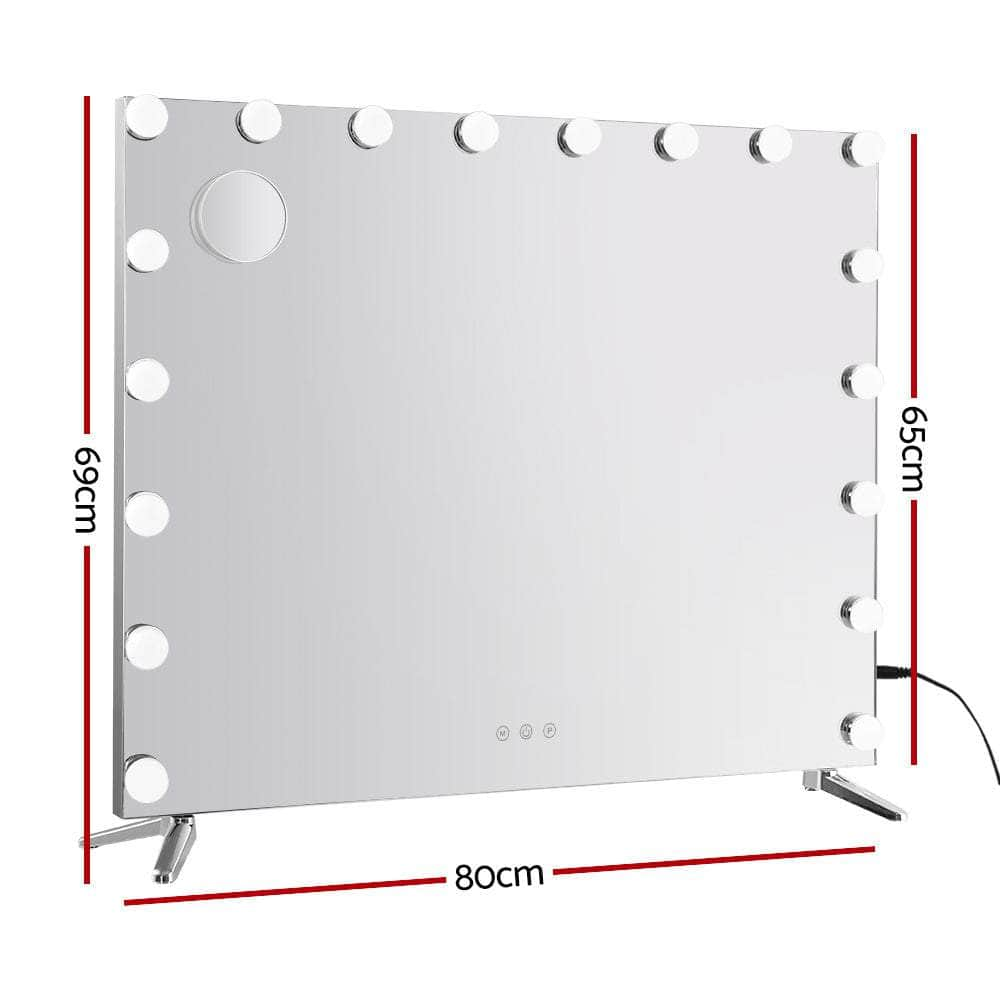 80x65cm Makeup Mirror Hollywood Vanity with LED Light Silver Legs