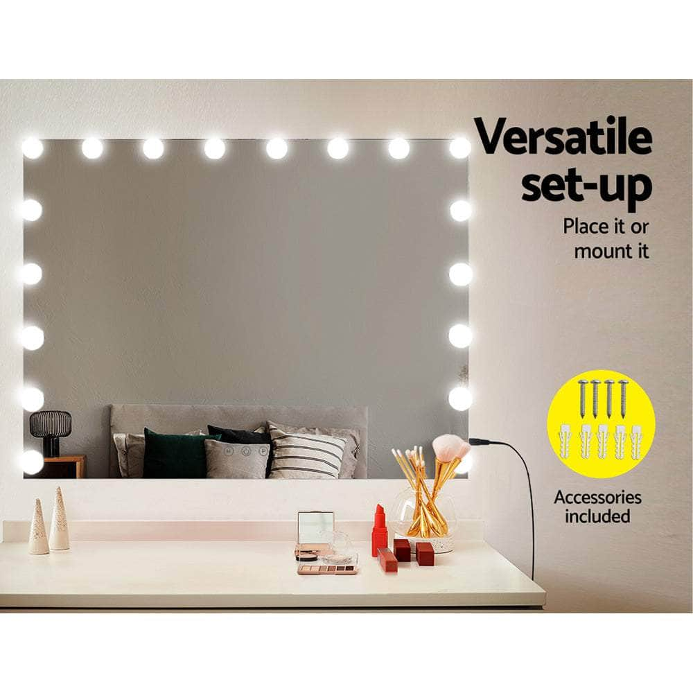 80x65cm Makeup Mirror Hollywood Vanity with LED Light Silver Legs