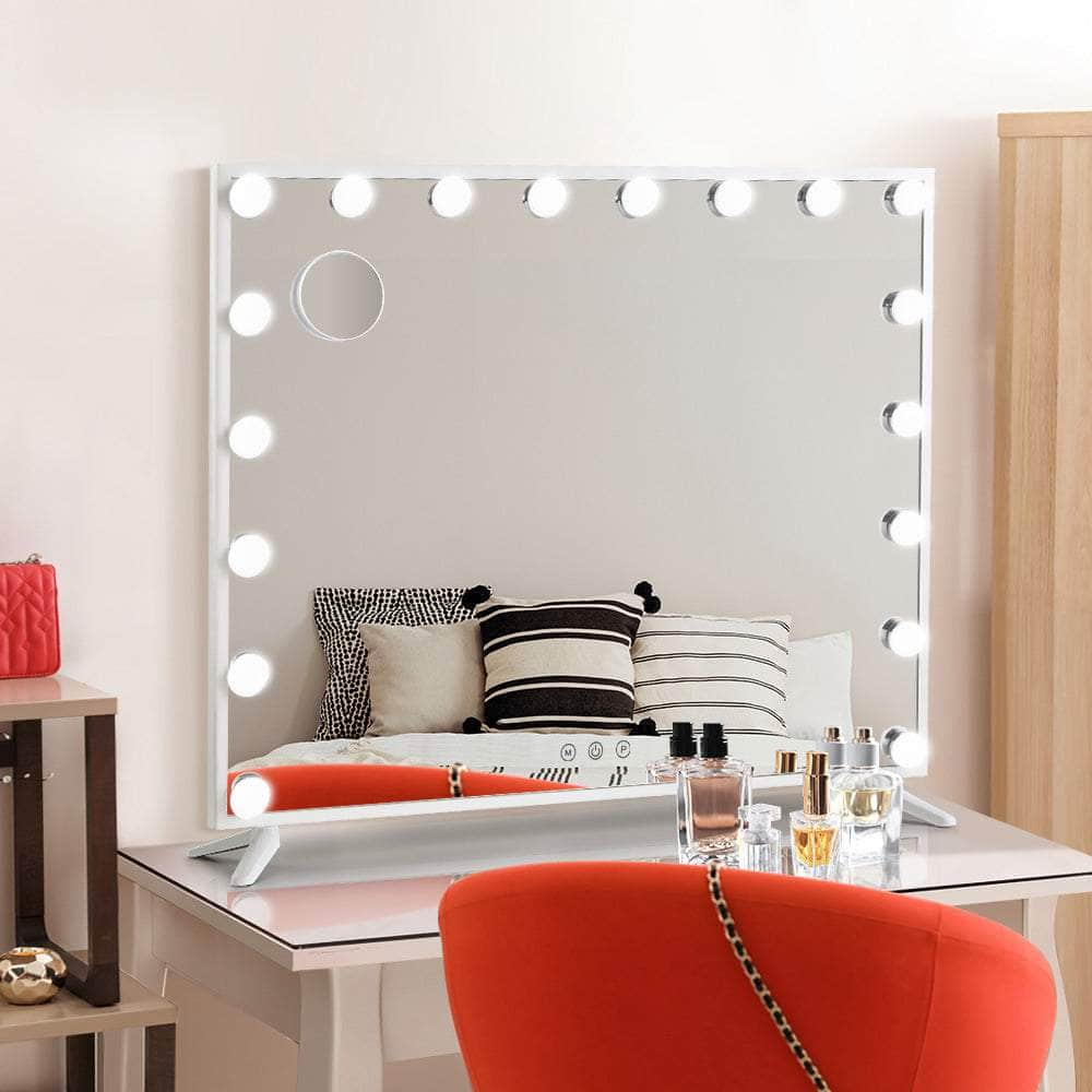 80x65cm Makeup Mirror Hollywood Vanity with LED Light White Frame