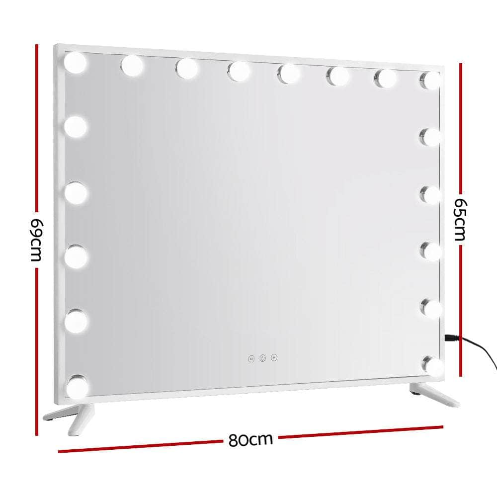 80x65cm Makeup Mirror Hollywood Vanity with LED Light White Frame