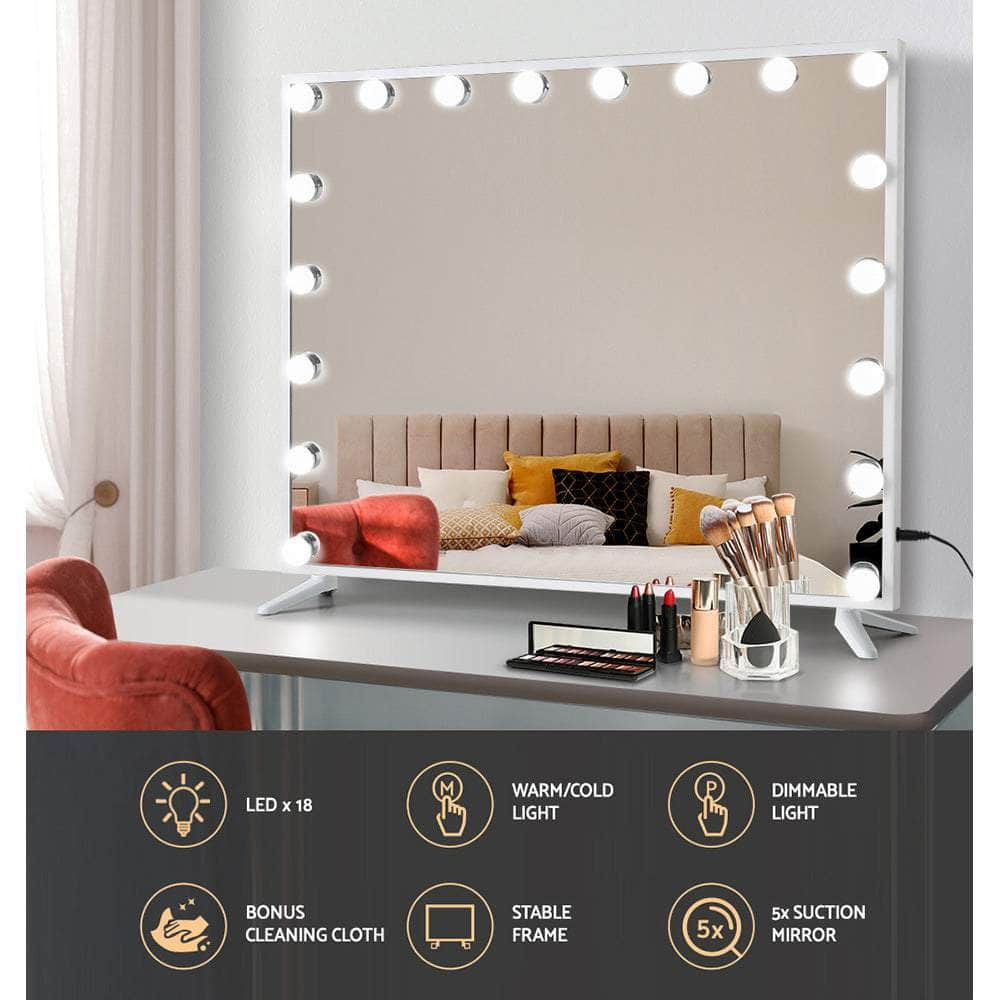 80x65cm Makeup Mirror Hollywood Vanity with LED Light White Frame