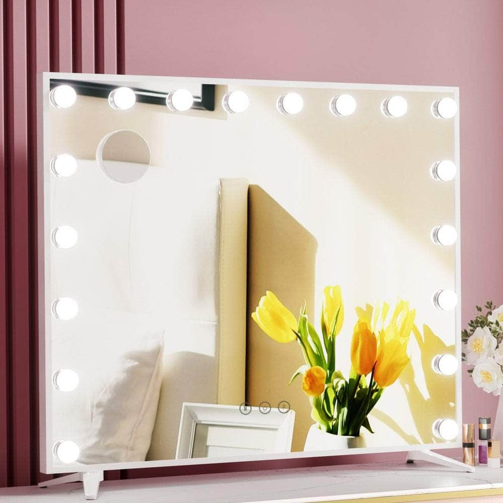 80x65cm Makeup Mirror Hollywood Vanity with LED Light White Frame