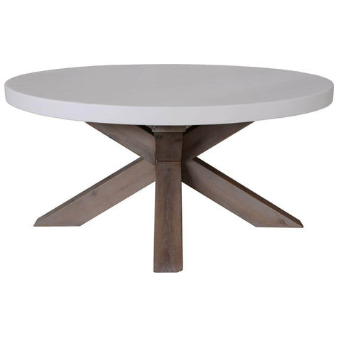 85Cm Round  Coffee Table With Concrete Top - White