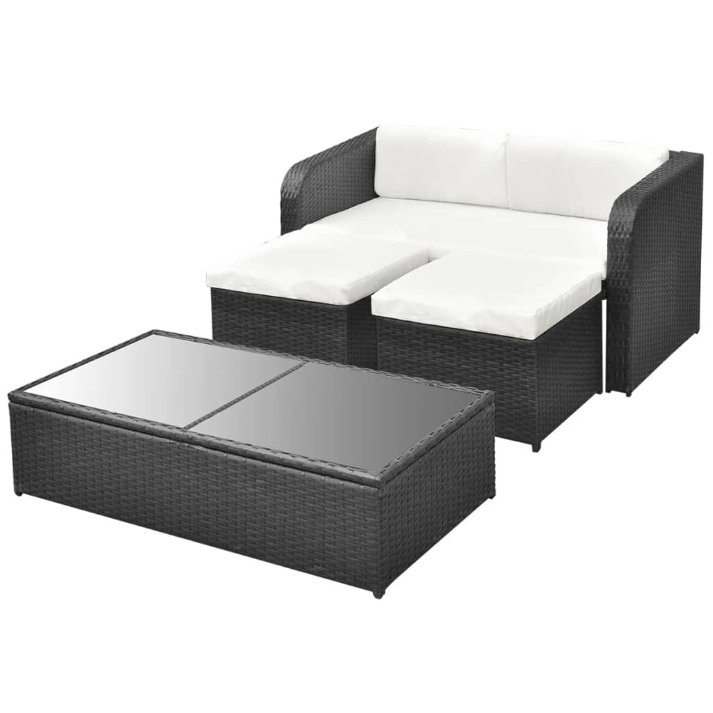 4 Piece Garden Lounge Set with Cushions Poly Rattan Black