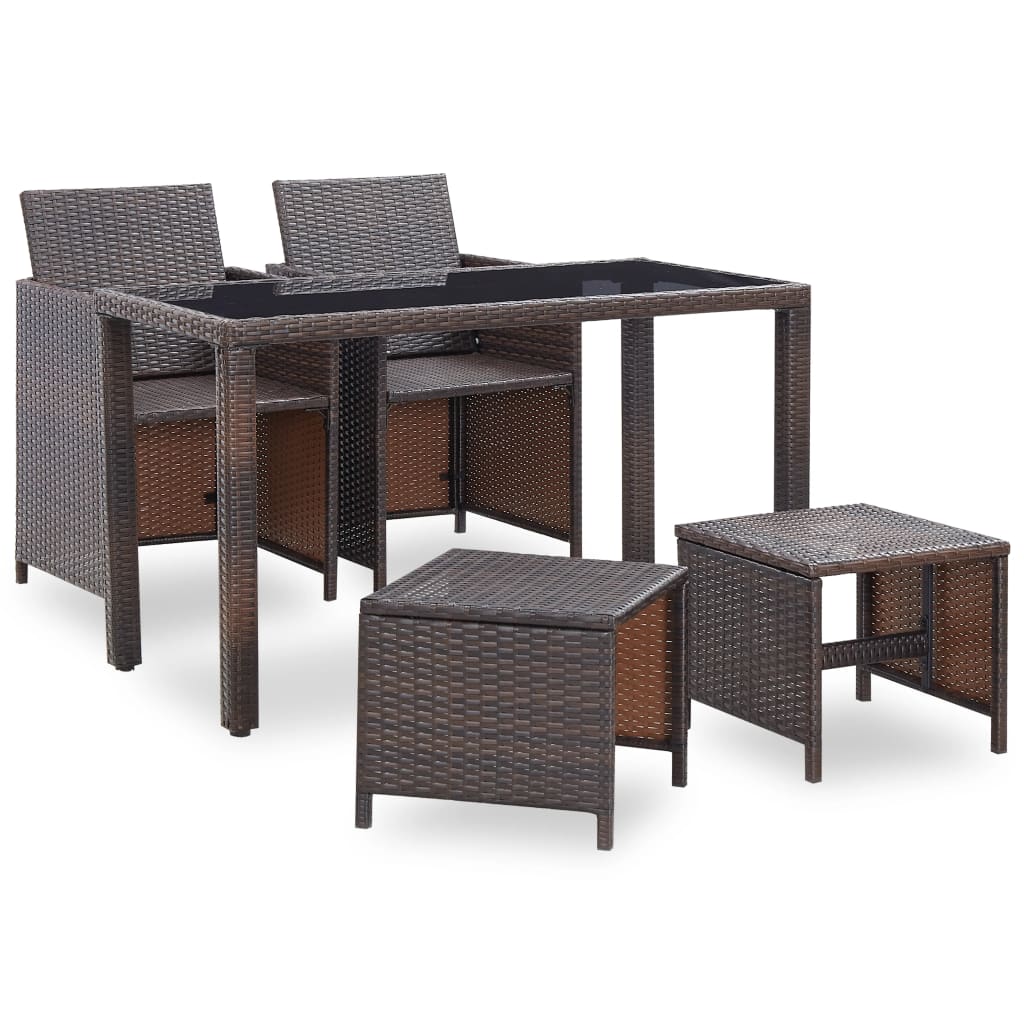 5 Piece Outdoor Dining Set with Cushions Poly Rattan Brown