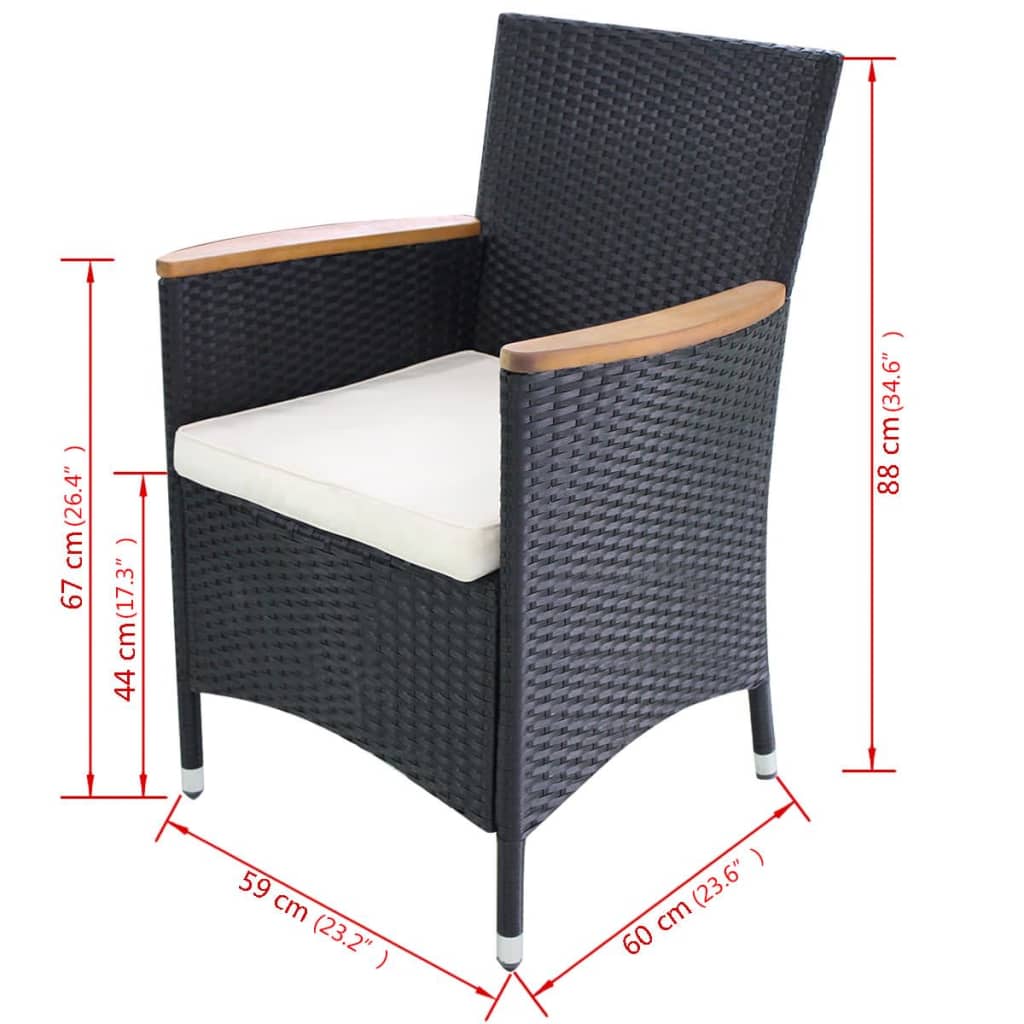 Garden Chairs 2 pcs with Cushions Poly Rattan Black