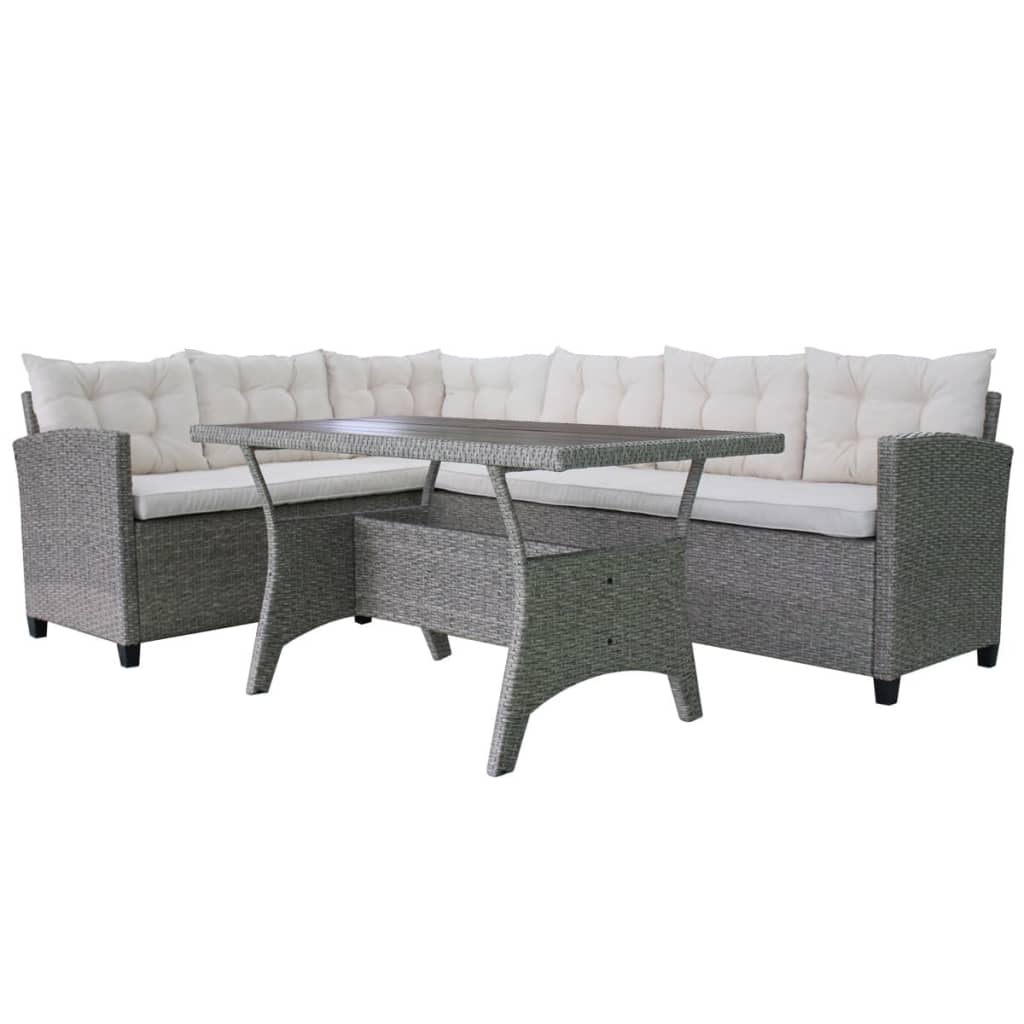 3 Piece Garden Lounge Set with Cushions Poly Rattan Grey