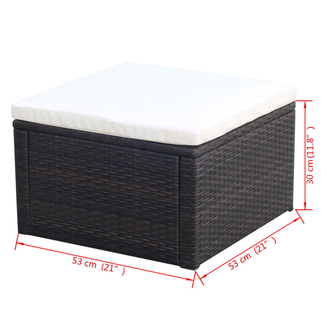 Footstool Ottoman Poly Rattan  Brown