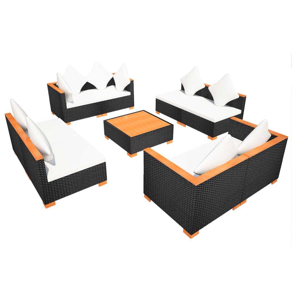 9 Piece Garden Lounge Set with Cushions Poly Rattan Black