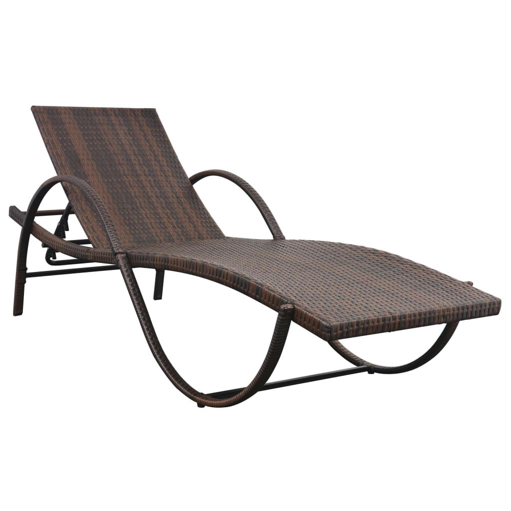 Sun Lounger with Cushion Poly Rattan Brown