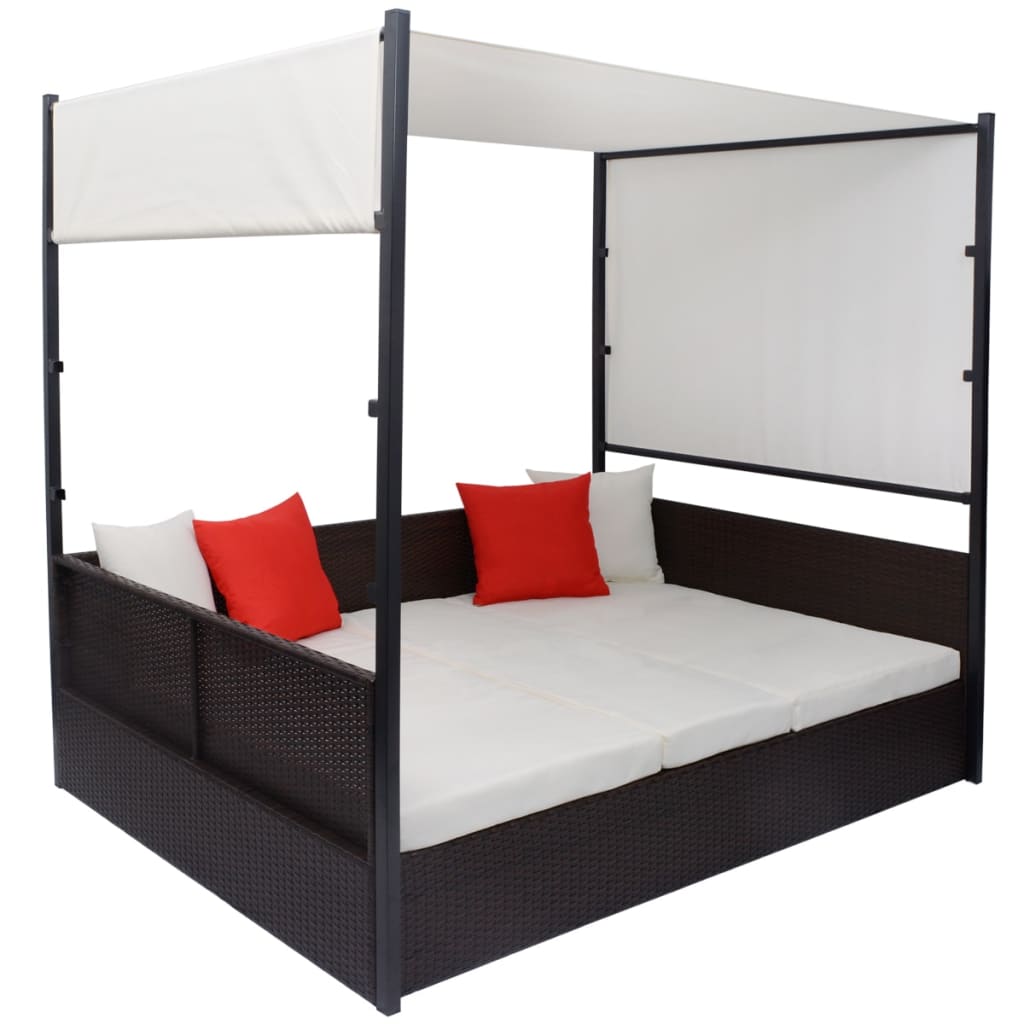 Garden Bed with Canopy Brown  Poly Rattan