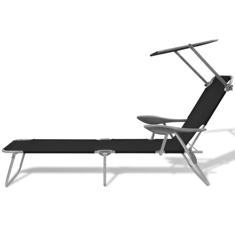 Sun Lounger with Canopy Steel Black