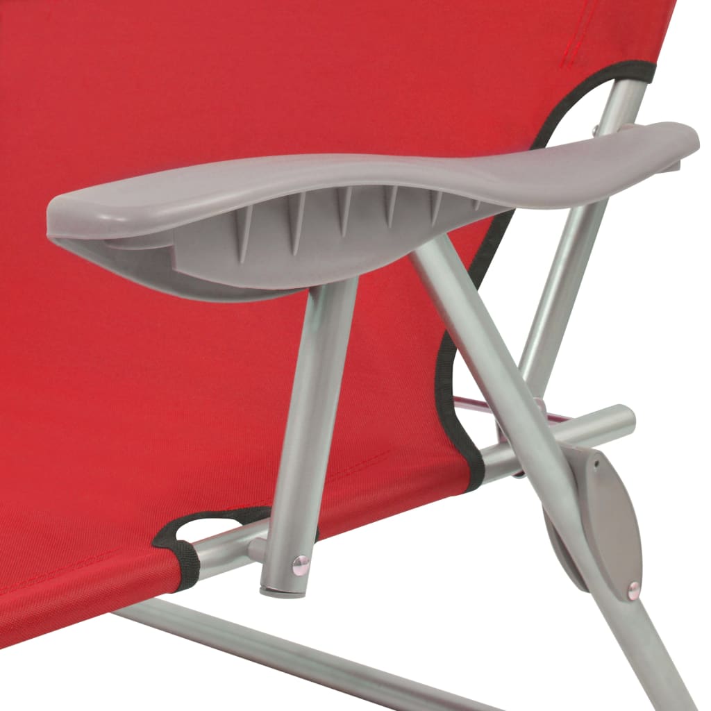 Sun Lounger with Canopy Steel Red