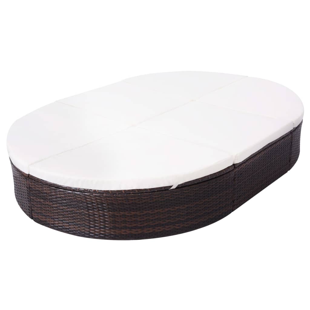 Outdoor Lounge Bed with Cushion Poly Rattan Brown