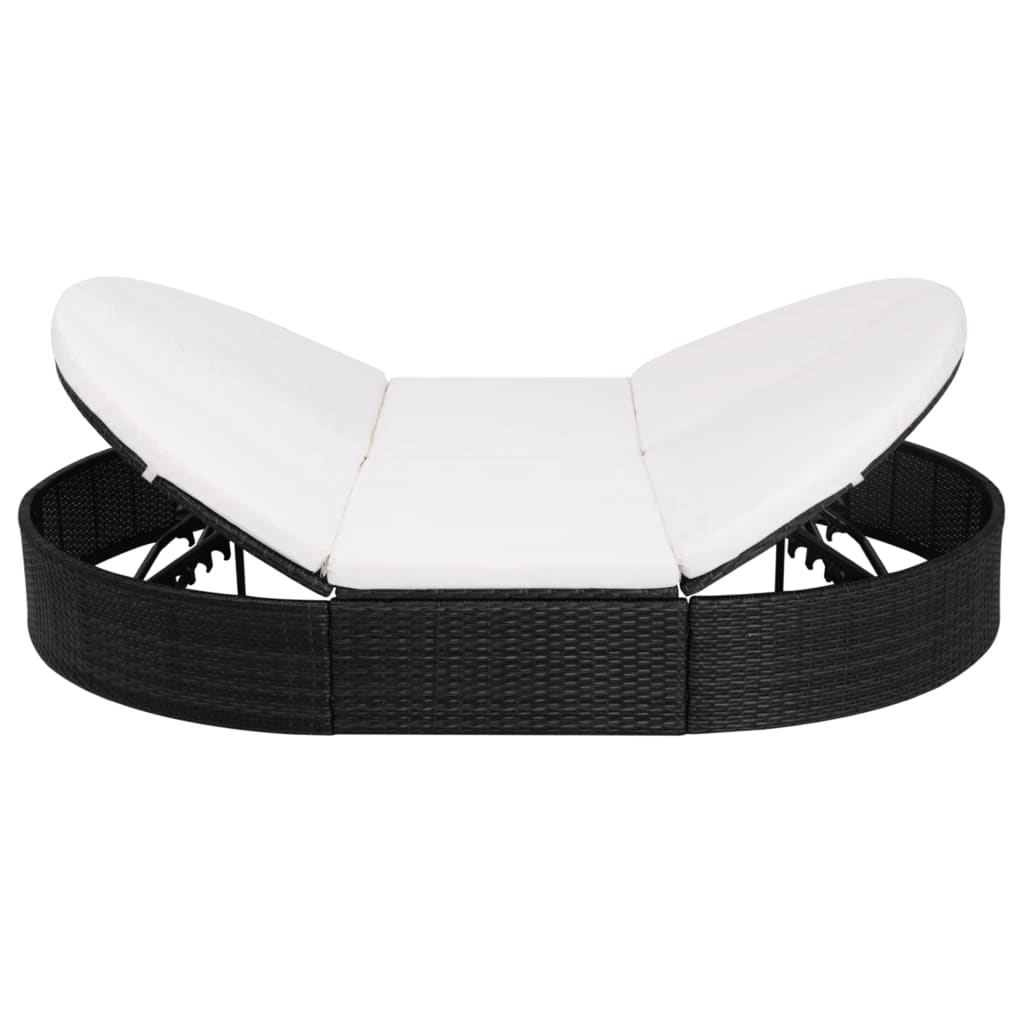 Outdoor Lounge Bed with Cushion Poly Rattan Black