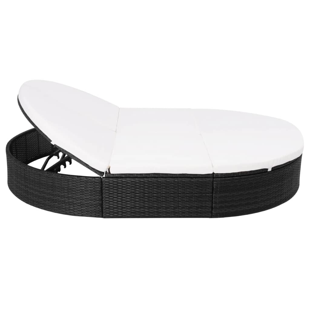 Outdoor Lounge Bed with Cushion Poly Rattan Black