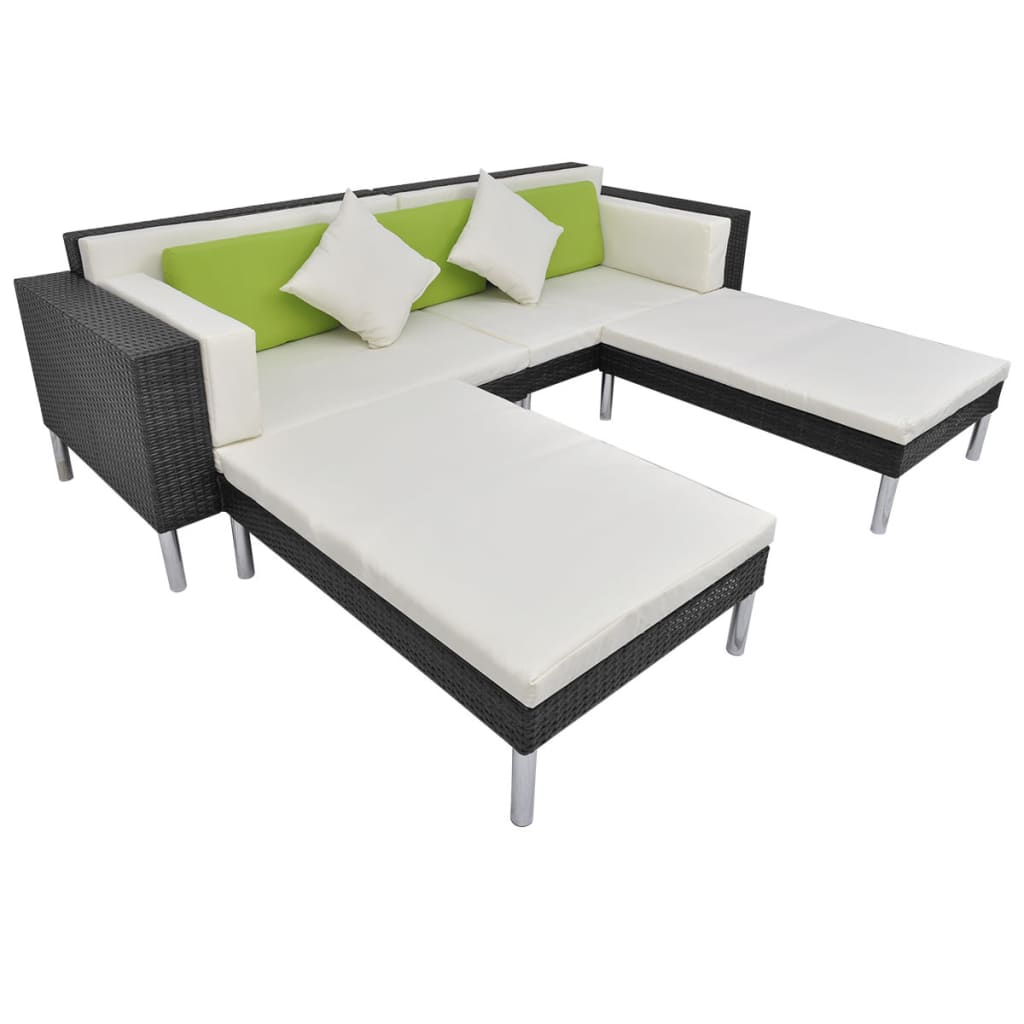 4 Piece Garden Lounge Set with Cushions Poly Rattan Black