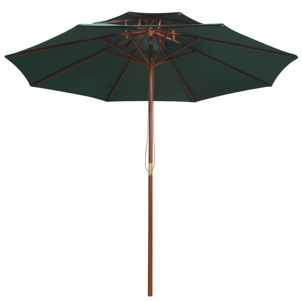 Double Decker Parasol Wooden Pole Green