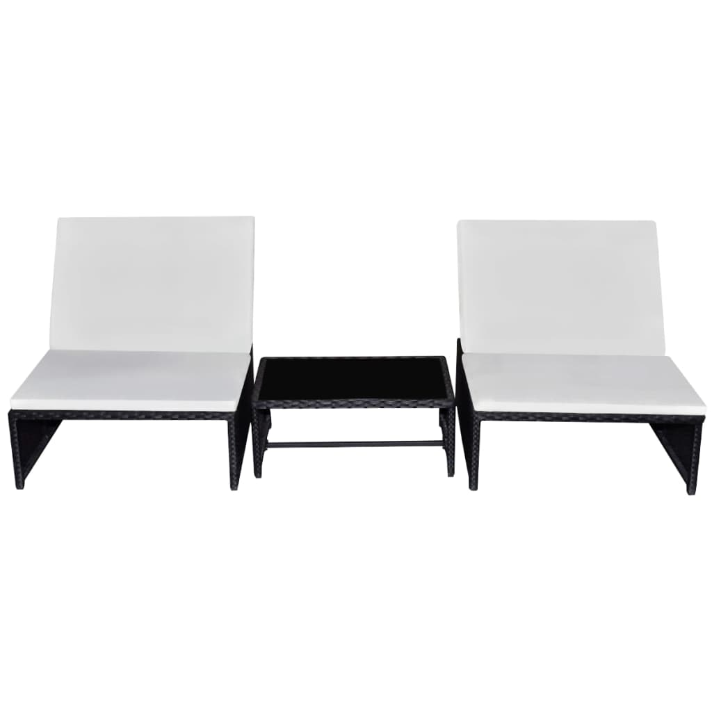 Sun Loungers 2 pcs with Table Poly Rattan Black