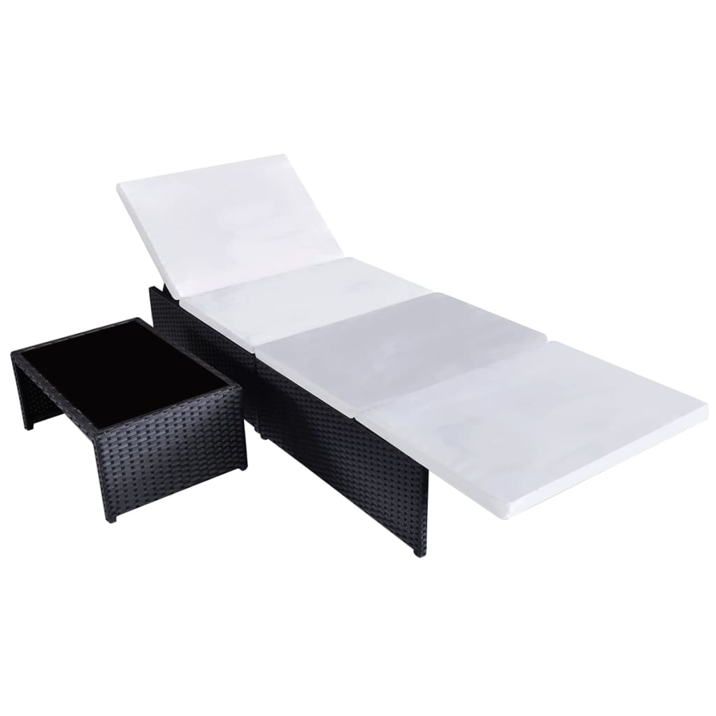 Sun Loungers 2 pcs with Table Poly Rattan Black