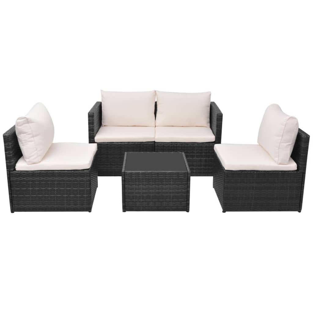 5 Piece Garden Lounge Set with Cushions Poly Rattan Black