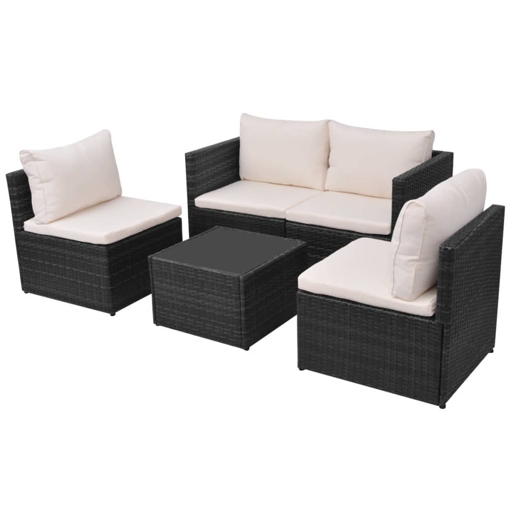 5 Piece Garden Lounge Set with Cushions Poly Rattan Black