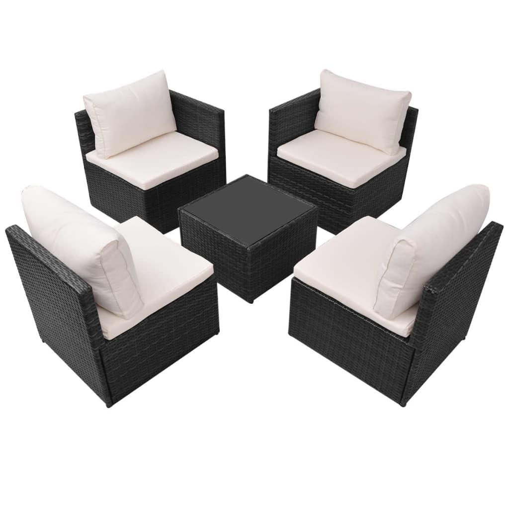 5 Piece Garden Lounge Set with Cushions Poly Rattan Black