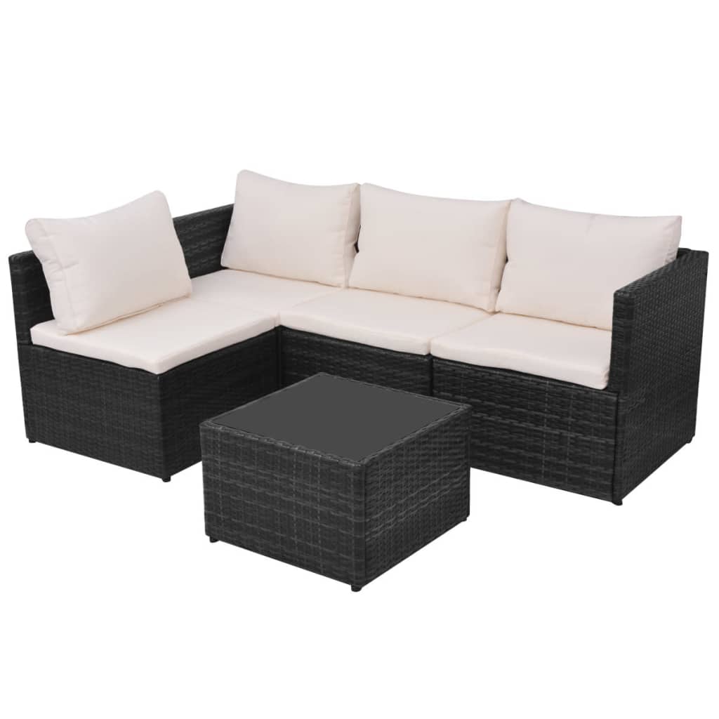 5 Piece Garden Lounge Set with Cushions Poly Rattan Black