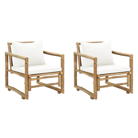 Garden Chairs 2 pcs with Cushions and Pillows Bamboo