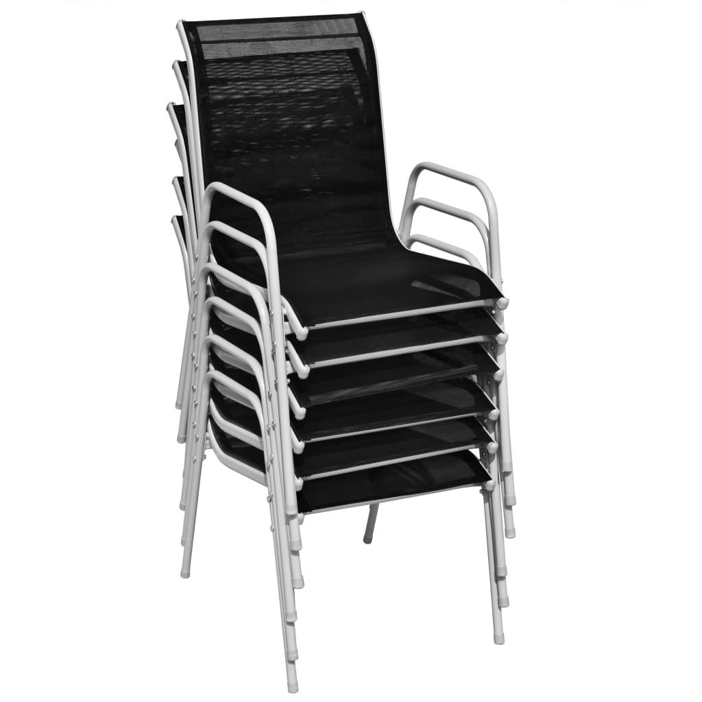 Stackable Garden Chairs 6 pcs Steel and Textilene -Black