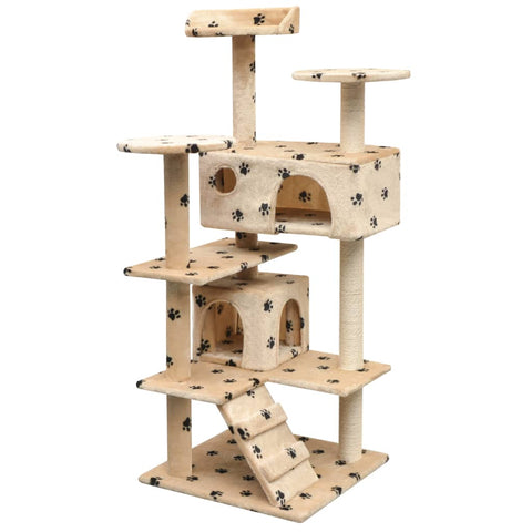 Cat Tree with Sisal Scratching Posts 125 cm Paw Prints Beige