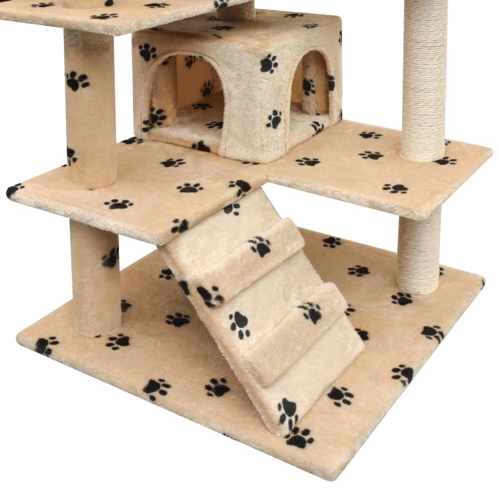 Cat Tree with Sisal Scratching Posts 125 cm Paw Prints Beige