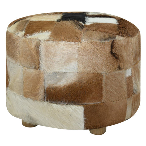 Pouffe Genuine Leather Round