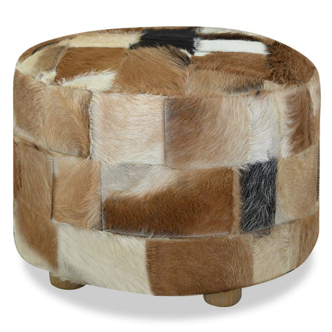 Pouffe Genuine Leather Round