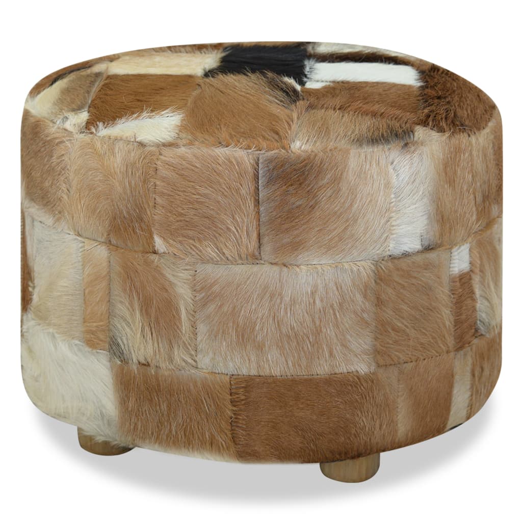 Pouffe Genuine Leather Round