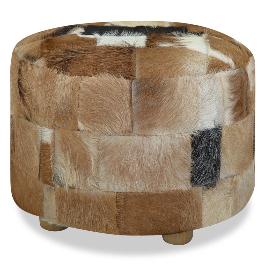 Pouffe Genuine Leather Round