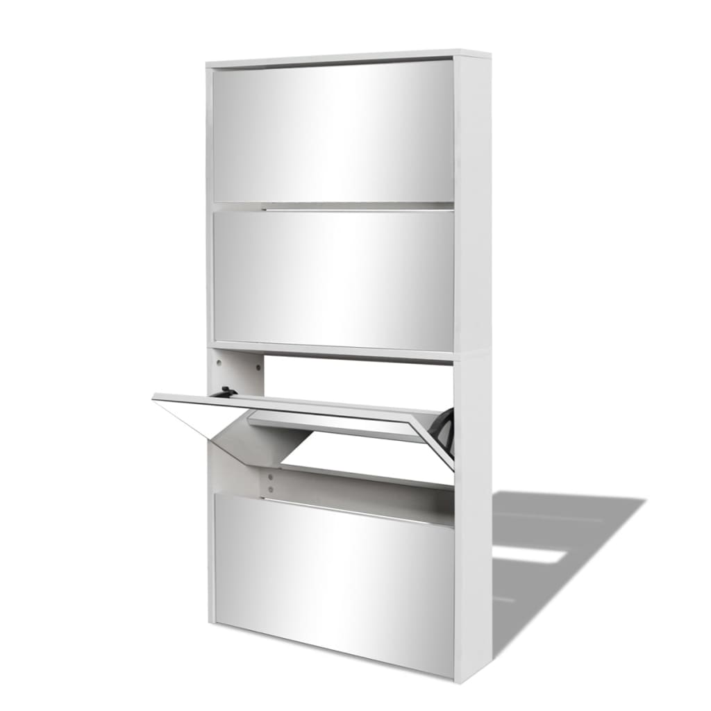 Shoe Cabinet 4-Layer Mirror White